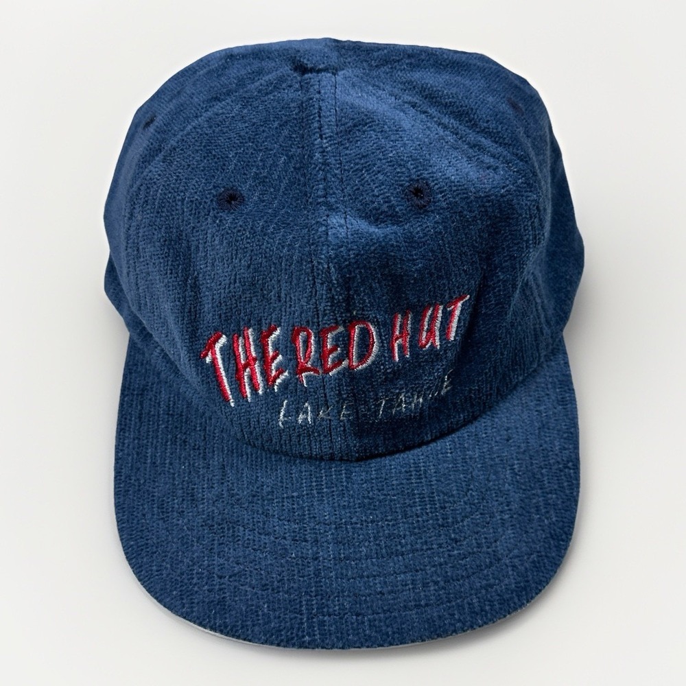 Vintage Corduroy Red Hut Lake Tahoe Embroidered SnapBack Hat Cap OS Made In USA